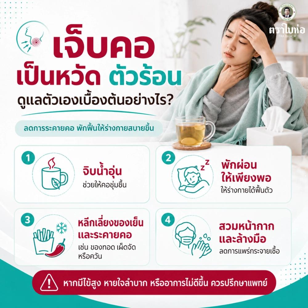 วิธีดูแลตัวเองเบื้องต้นเมื่อ เจ็บคอ